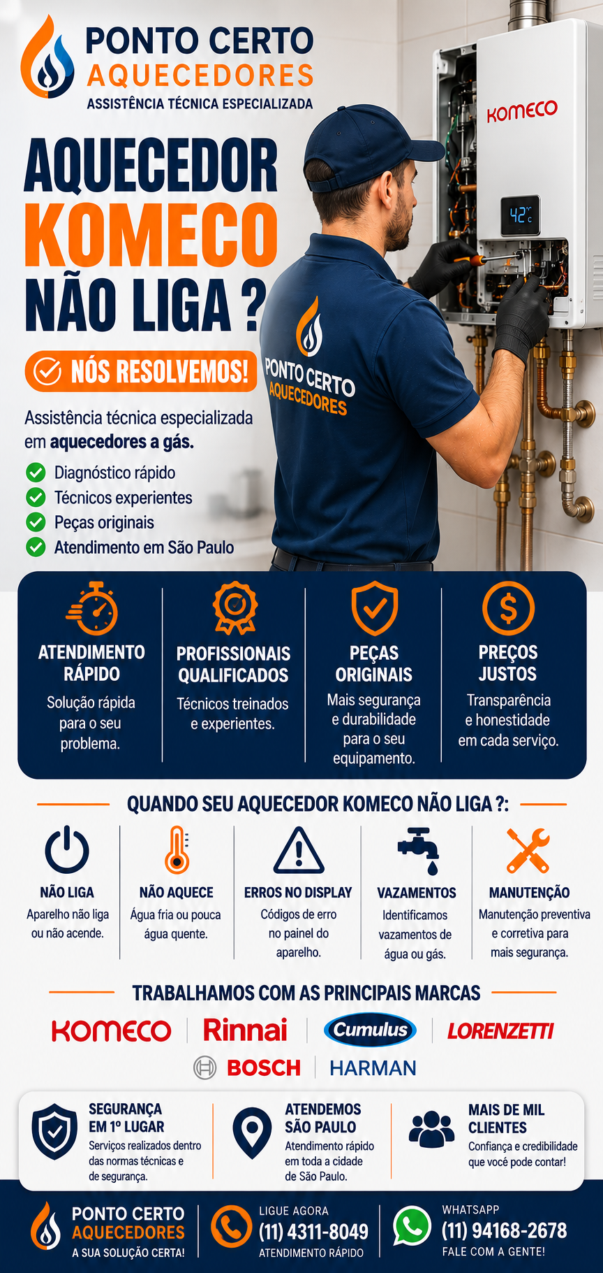aquecedor a gás komeco não liga