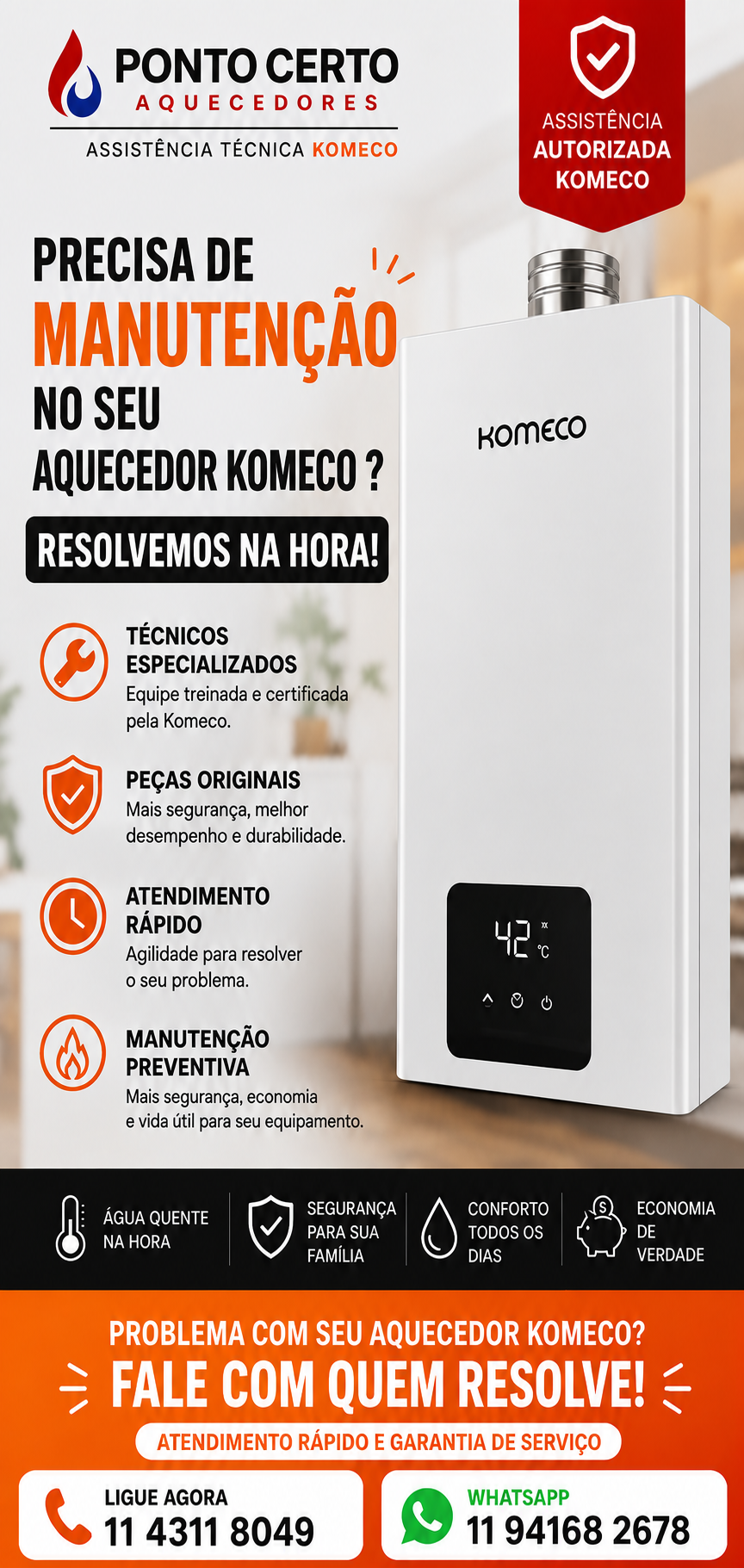 aquecedor komeco manutenção